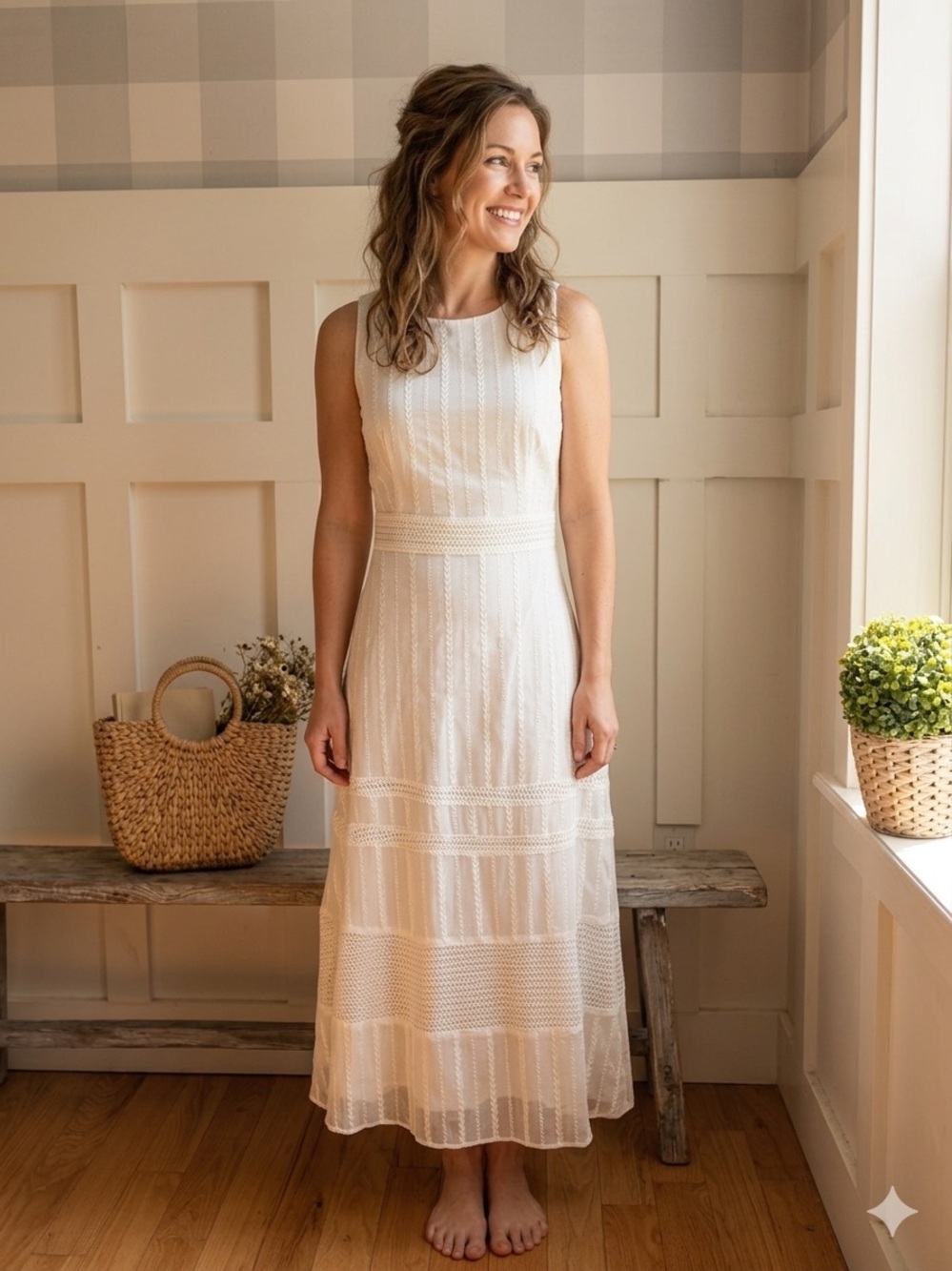 LOFT Ivory Sleeveless Maxi Dress with Textured Panels 8